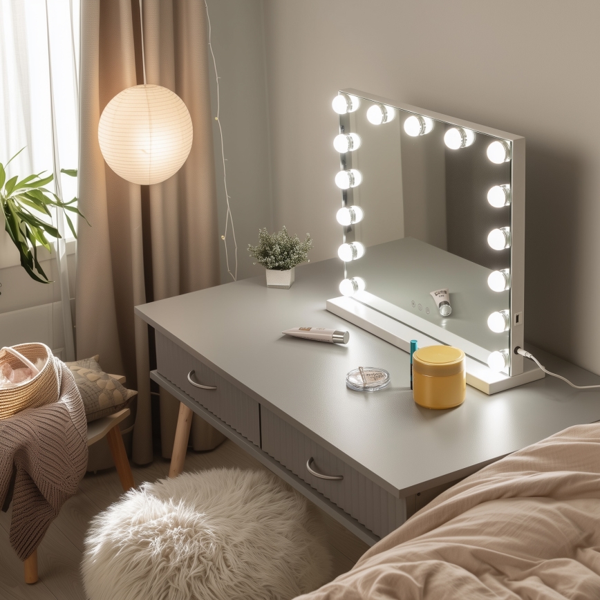 BRILAGI - Dimmbar sminkspegel HOLLYWOOD LED/15W/230V CCT + USB vit