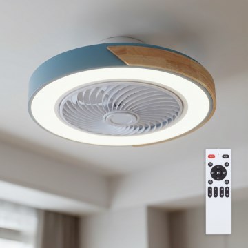 Brilagi - dimmerbar LED-taklampa med fläkt LED/38W/230V 3000-6500K 3000-6500K Ø 50 cm blå/ek + fjärrkontroll