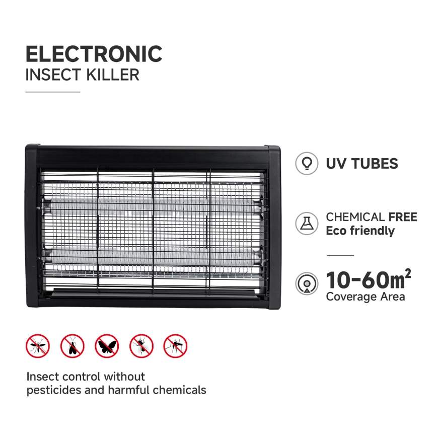 Brilagi - Elektrisk insektsfälla 2xUV/10W/230V 60 m2 svart