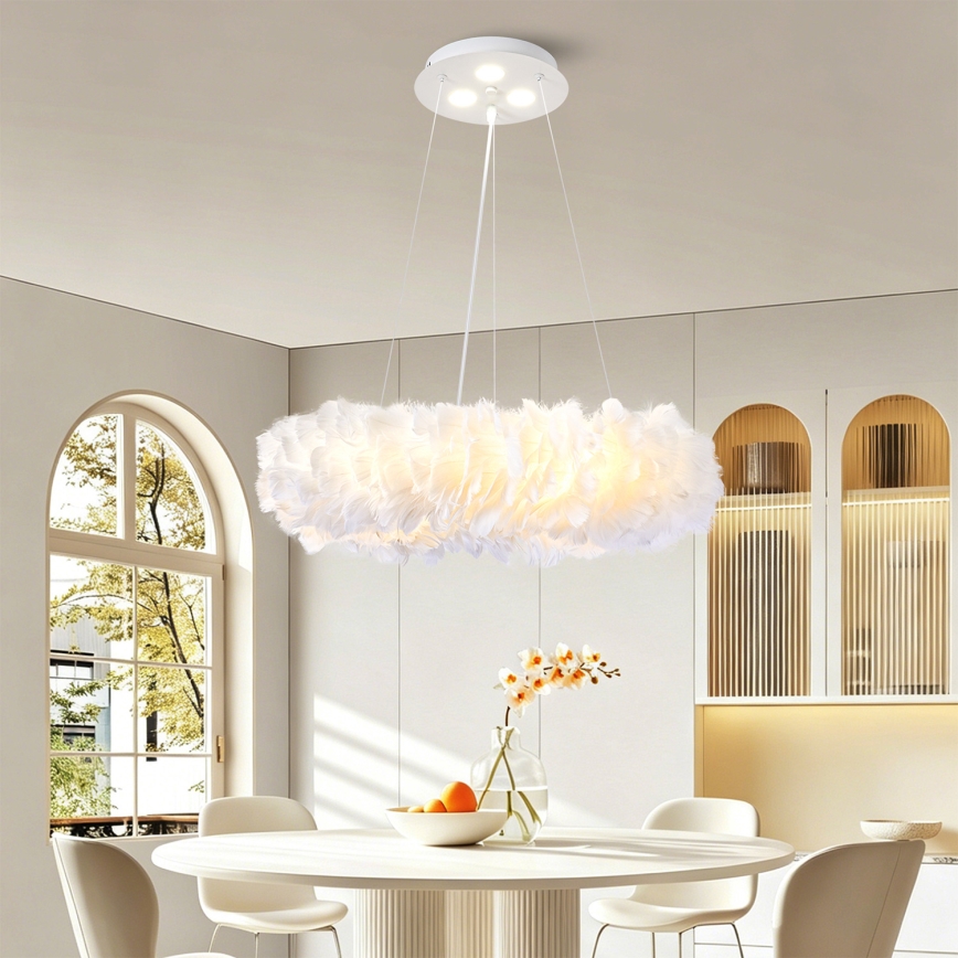 BRILAGI - FEATHER LED-pendellampa på vajer, 3x E27 (40 W/230 V) + 3x LED (3 W), Ø 50 cm, vit