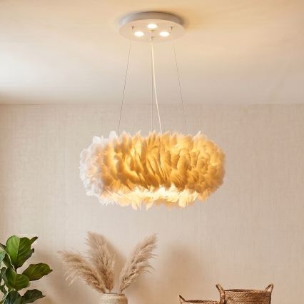 BRILAGI - FEATHER LED-pendellampa på vajer, 3x E27 (40 W/230 V) + 3x LED (3 W), Ø 50 cm, vit