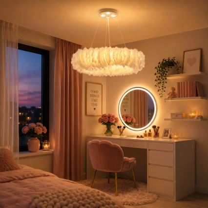 BRILAGI - FEATHER LED-pendellampa på vajer, 3x E27 (40 W/230 V) + 3x LED (3 W), Ø 50 cm, vit