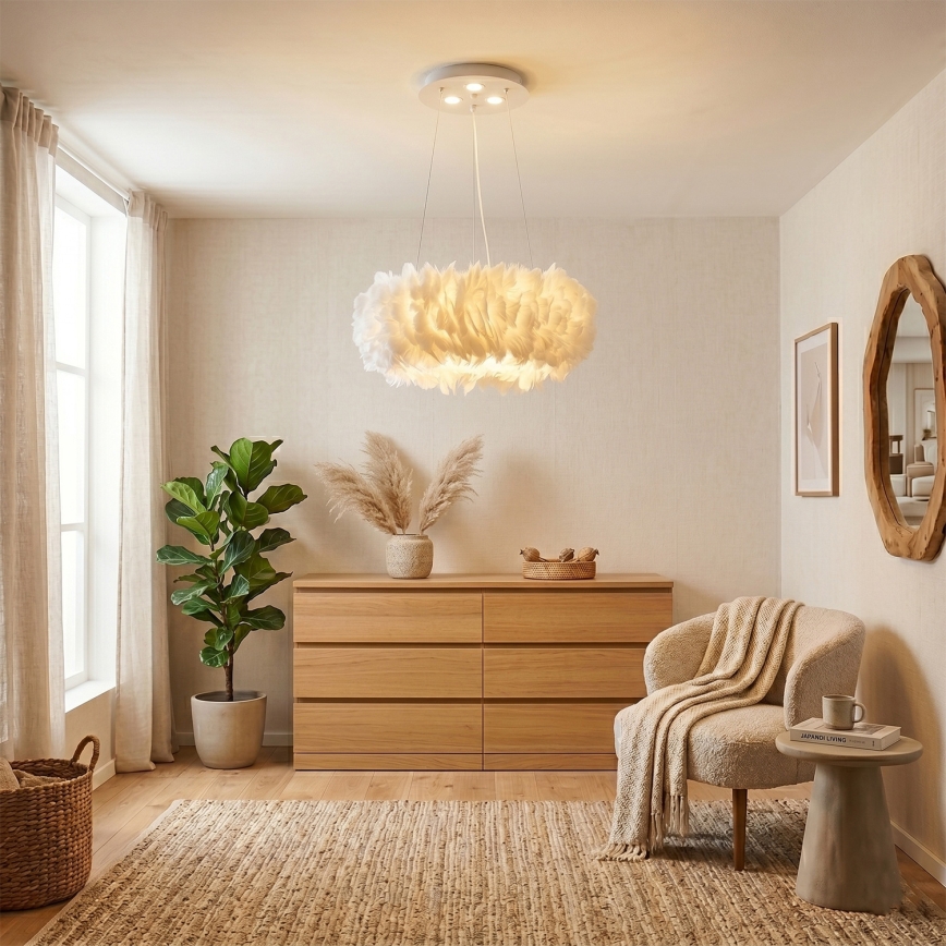 BRILAGI - FEATHER LED-pendellampa på vajer, 3x E27 (40 W/230 V) + 3x LED (3 W), Ø 50 cm, vit