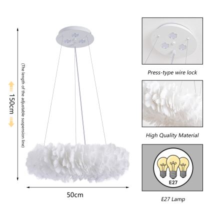BRILAGI - FEATHER LED-pendellampa på vajer, 3x E27 (40 W/230 V) + 3x LED (3 W), Ø 50 cm, vit