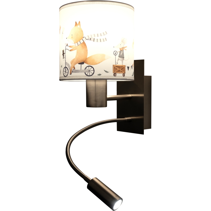 BRILAGI - Flexibel LED-vägglampa för barn BOBO 1xE27/25W/230V + LED/3W matt krom/vit/med djurmotiv