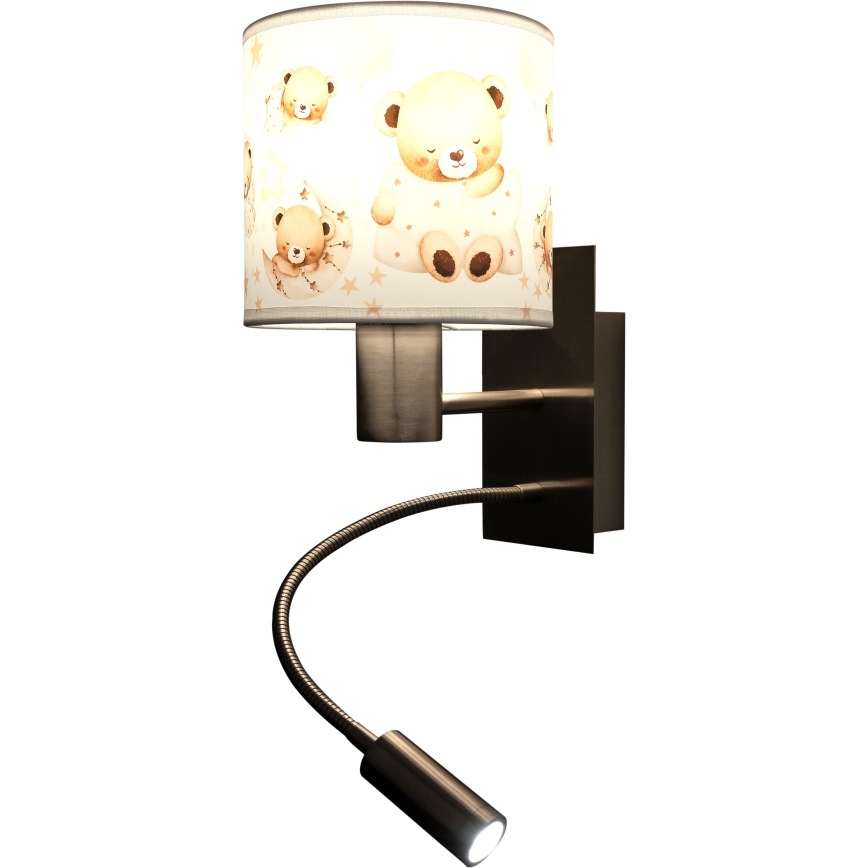 BRILAGI - LED flexibel vägglampa för barn BOBO 1xE27/25W/230V + LED/3W matt krom/vit/nallar