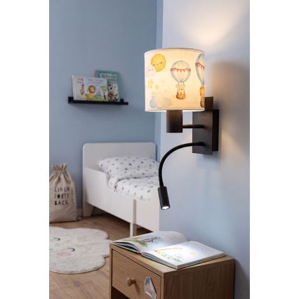 BRILAGI - LED flexibel vägglampa för barn BOBO 1xE27/25W/230V + LED/3W svart/vit/djurmotiv