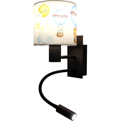 BRILAGI - LED flexibel vägglampa för barn BOBO 1xE27/25W/230V + LED/3W svart/vit/djurmotiv