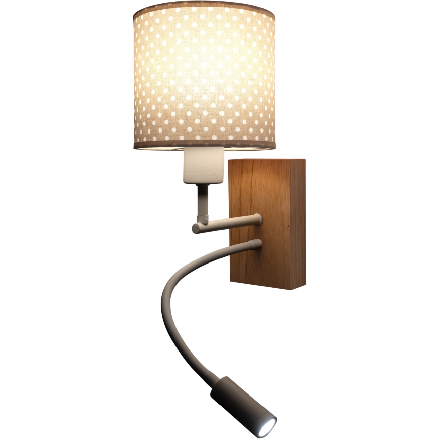 BRILAGI - LED flexibel barnvägglampa BOBO WOOD 1xE27/25W/230V + LED/3W ek/vit/beige/prickig