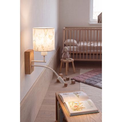BRILAGI - LED flexibel vägglampa för barn BOBO WOOD 1xE27/25W/230V + LED/3W ek/vit/kaniner