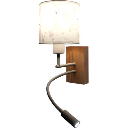 BRILAGI - LED flexibel vägglampa för barn BOBO WOOD 1xE27/25W/230V + LED/3W ek/vit/kaniner