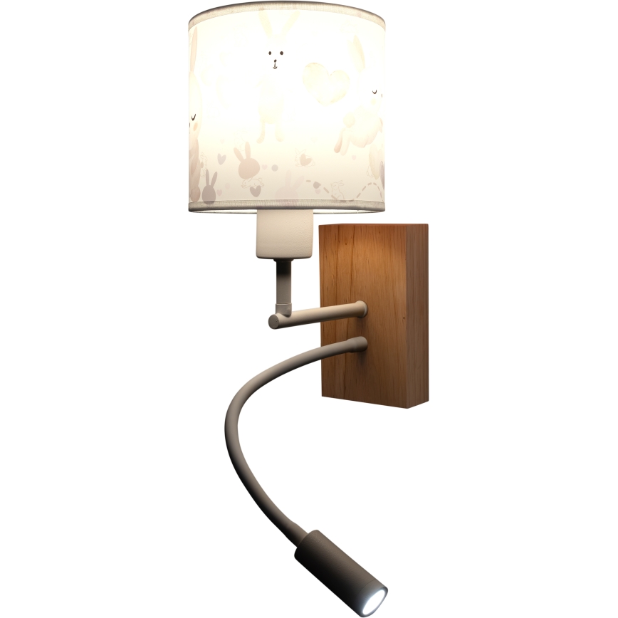 BRILAGI - LED flexibel vägglampa för barn BOBO WOOD 1xE27/25W/230V + LED/3W ek/vit/kaniner