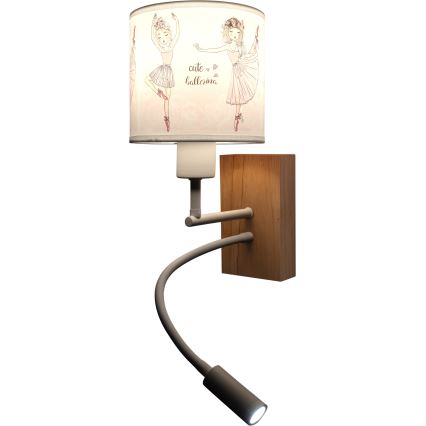 BRILAGI - LED flexibel vägglampa för barn BOBO WOOD 1xE27/25W/230V + LED/3W ek/vit/rosa/ballerina