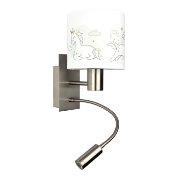 BRILAGI - Flexibel LED-vägglampa för barn BOBO 1xE27/25W/230V + LED/3W matt krom/vit/enhörningar