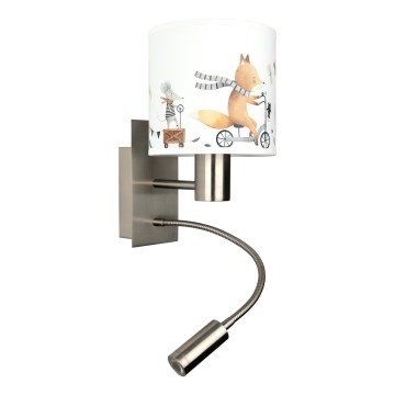 BRILAGI - Flexibel LED-vägglampa för barn BOBO 1xE27/25W/230V + LED/3W matt krom/vit/med djurmotiv