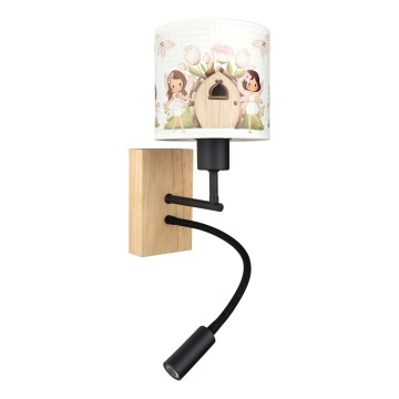BRILAGI - Flexibel LED-vägglampa för barn BOBO WOOD 1xE27/25W/230V + LED/3W ek/svart/vit/rosa/älvor