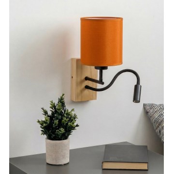 Brilagi - Flexibel LED-vägglampa NUBILA WOOD 1xE27/25W/230V + LED/3W ek/svart/orange