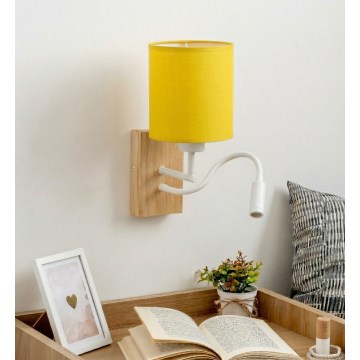 Brilagi - Flexibel LED-vägglampa NUBILA WOOD 1xE27/25W/230V + LED/3W ek/vit/gul