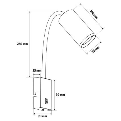 BRILAGI - Flexibel vägglampa med strömbrytare SELE 1xGU10/30W/230V svart/ekdekor