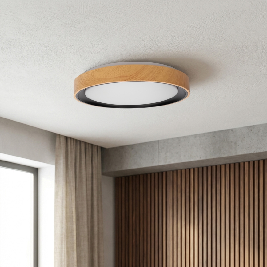 Brilagi - Dimmbar LED-taklampa FLOCO LED/48W/230V 3000-6500K Ø 40 cm trädekor/svart + fjärrkontroll
