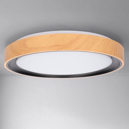 Brilagi - Dimmbar LED-taklampa FLOCO LED/48W/230V 3000-6500K Ø 40 cm trädekor/svart + fjärrkontroll