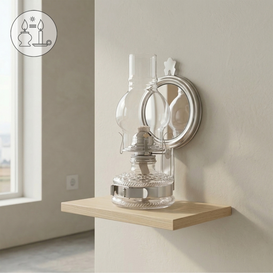 BRILAGI - Fotogenlampa med spegel MERLIN, blank krom