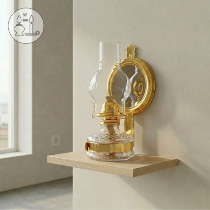 BRILAGI - Fotogenlampa med spegel MERLIN, glänsande guld