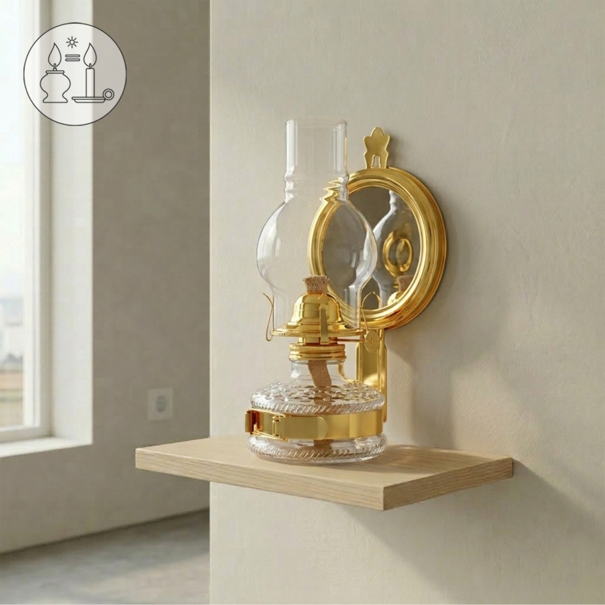 BRILAGI - Fotogenlampa med spegel MERLIN, glänsande guld