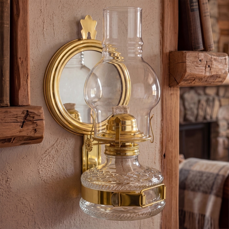 BRILAGI - Fotogenlampa med spegel MERLIN, glänsande guld