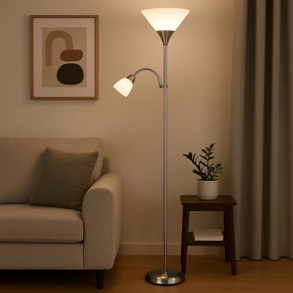 Brilagi - Golvlampa ARIANA 1xE27/100W/230V + 1xE14/25W matt krom