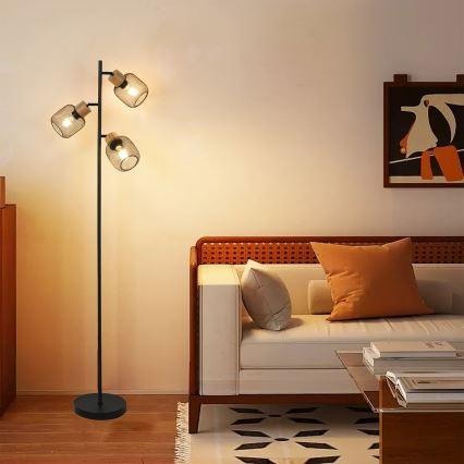 Brilagi - Golvlampa BASKLITE 3xE27/15W/230V trä/svart