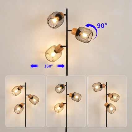 Brilagi - Golvlampa BASKLITE 3xE27/15W/230V trä/svart