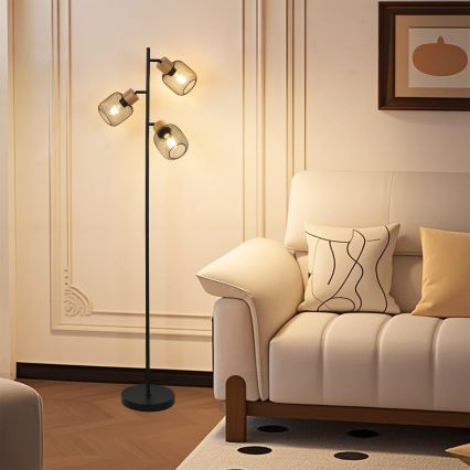 Brilagi - Golvlampa BASKLITE 3xE27/15W/230V trä/svart