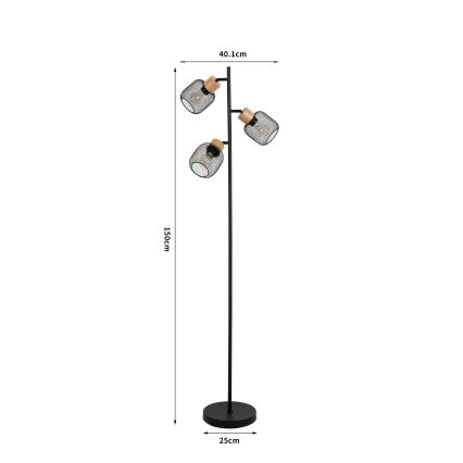 Brilagi - Golvlampa BASKLITE 3xE27/15W/230V trä/svart