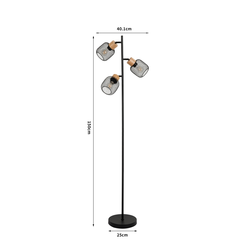 Brilagi - Golvlampa BASKLITE 3xE27/15W/230V trä/svart