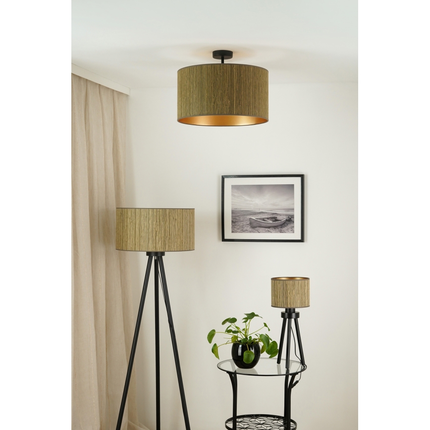 Brilagi - Golvlampa BOSTON ROLLER 1xE27/15W/230V strå brun/guld