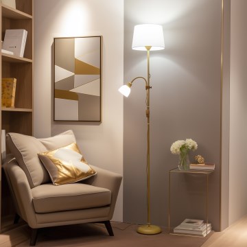 Brilagi - Golvlampa CERIA 1xE27/100W/230V + 1xE14/25W guld/vit