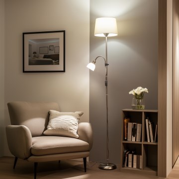 Brilagi - Golvlampa CERIA 1xE27/100W/230V + 1xE14/25W matt krom/beige