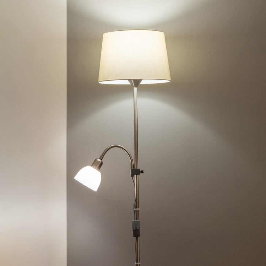 Brilagi - Golvlampa CERIA 1xE27/100W/230V + 1xE14/25W matt krom/beige
