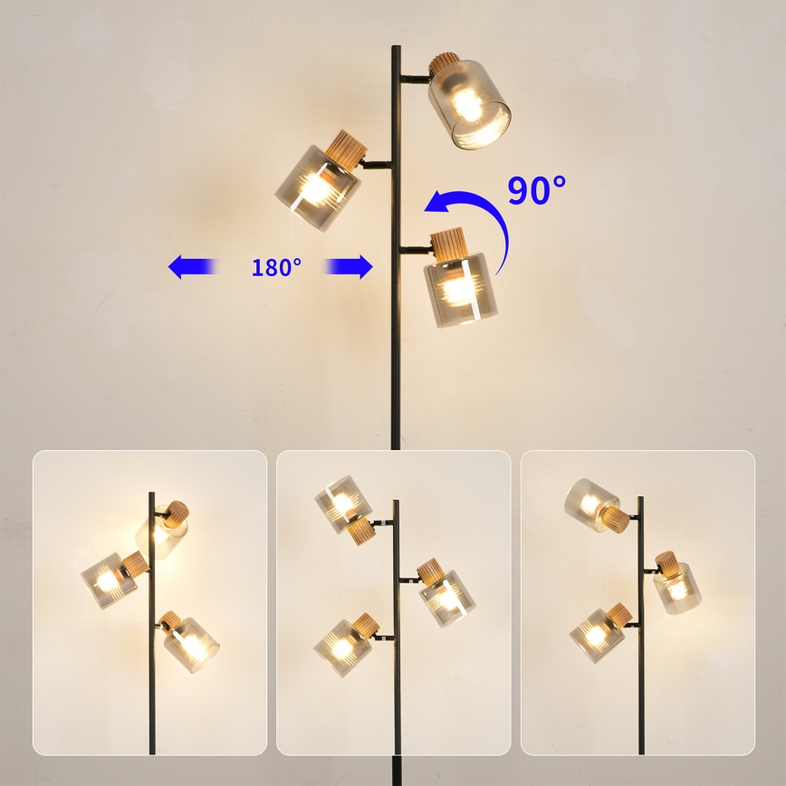 Brilagi - Golvlampa HYGGE 3xE14/15W/230V trä/rökfärgad