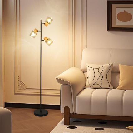 Brilagi - Golvlampa HYGGE 3xE14/15W/230V trä/rökfärgad