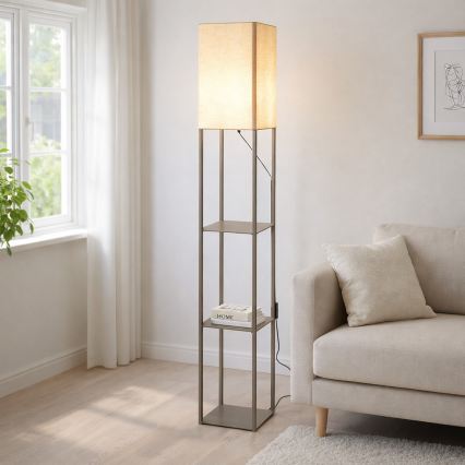 Brilagi - Golvlampa med hyllor GRADUS 1xE27/40W/230V 150 cm grå/beige