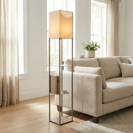 Brilagi - Golvlampa med hyllor GRADUS 1xE27/40W/230V 150 cm grå/beige