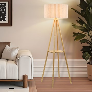 Brilagi - Golvlampa NORDIC WAVE 1xE27/15W/230V gummiträ/linne