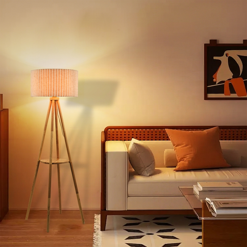 Brilagi - Golvlampa NORDIC WAVE 1xE27/15W/230V trä/linne