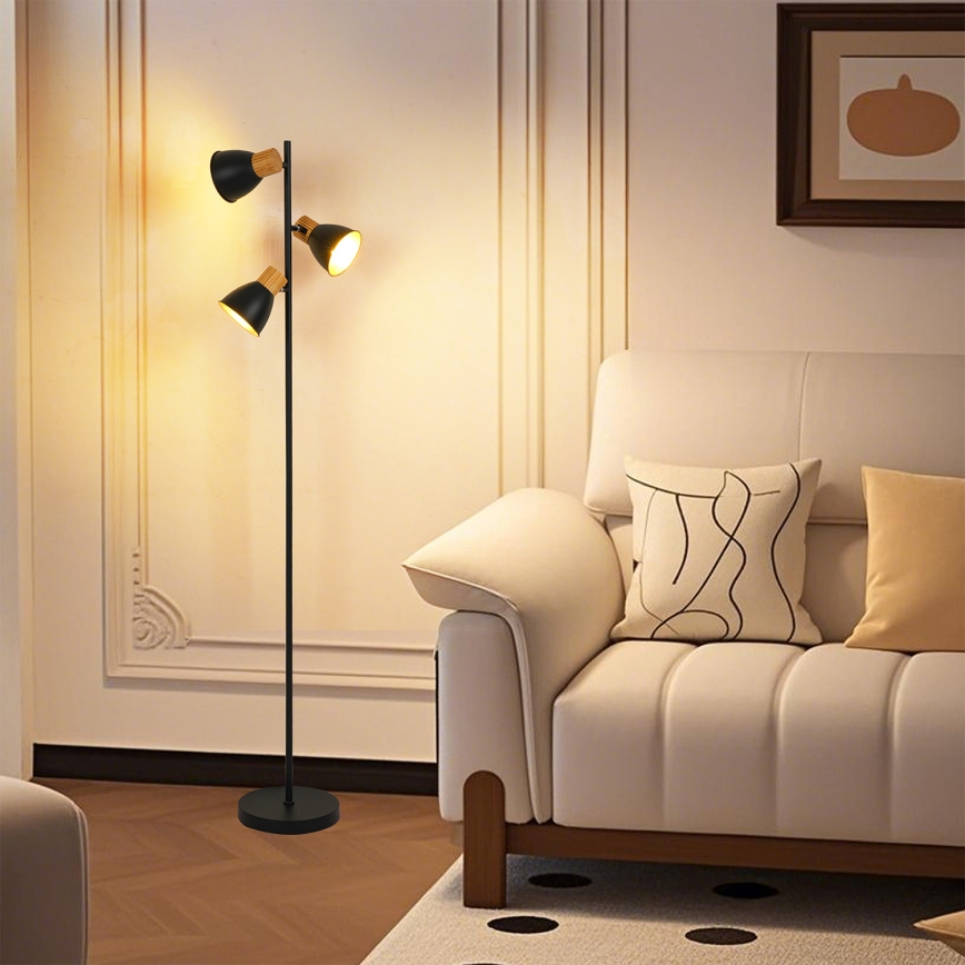 Brilagi - Golvlampa ODENSE 3xE14/10W/230V trä/svart