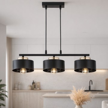 Brilagi - Hänglampa med kabel 3xE27/60W/230V svart/guld