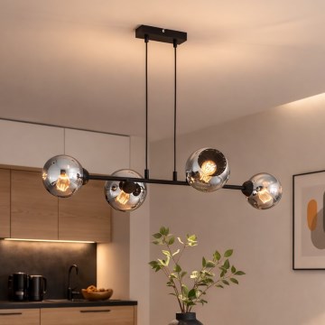 Brilagi - Hänglampa med kabel DIOR 4xE27/60W/230V svart/rökgrå