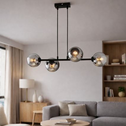 Brilagi - Hänglampa med kabel DIOR 4xE27/60W/230V svart/rökgrå