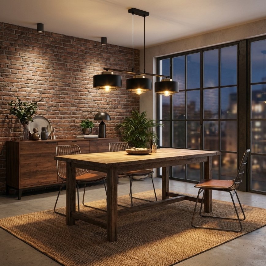 Brilagi - Hänglampa med kabel SPRING 3xE27/60W/230V svart/guld